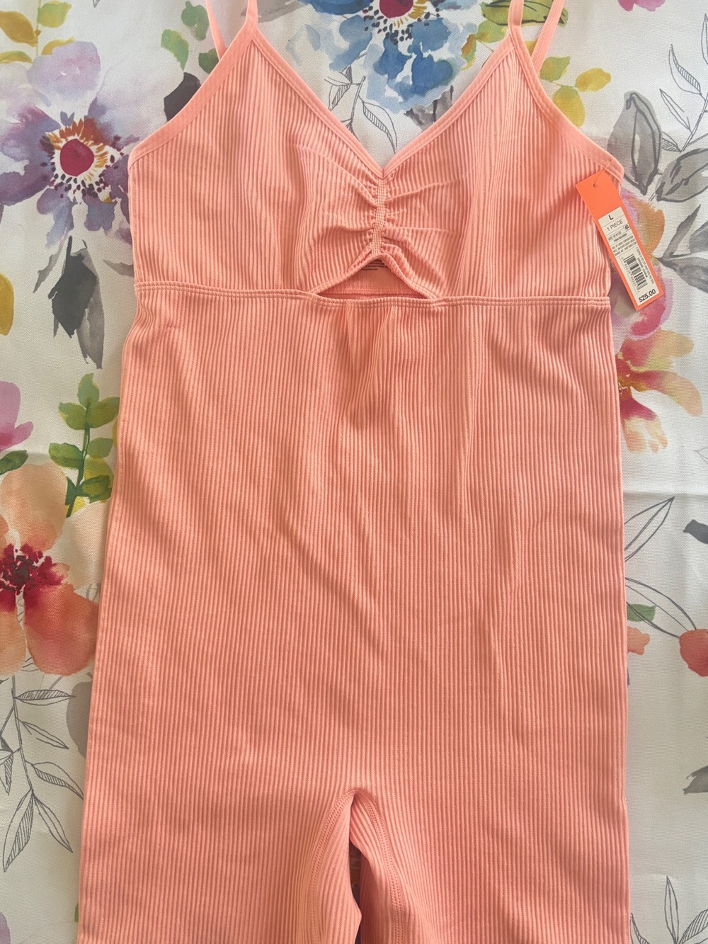 Target - Peach Ribbed Spaghetti Strap Roper with Front Cutout - Picture 2 of 5